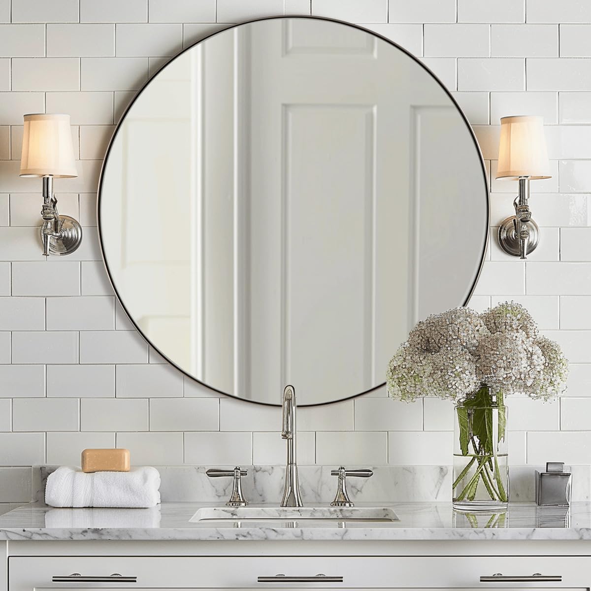 Amazon.com: ANDY STAR Round Bathroom Mirror, 24'' Brushed Silver